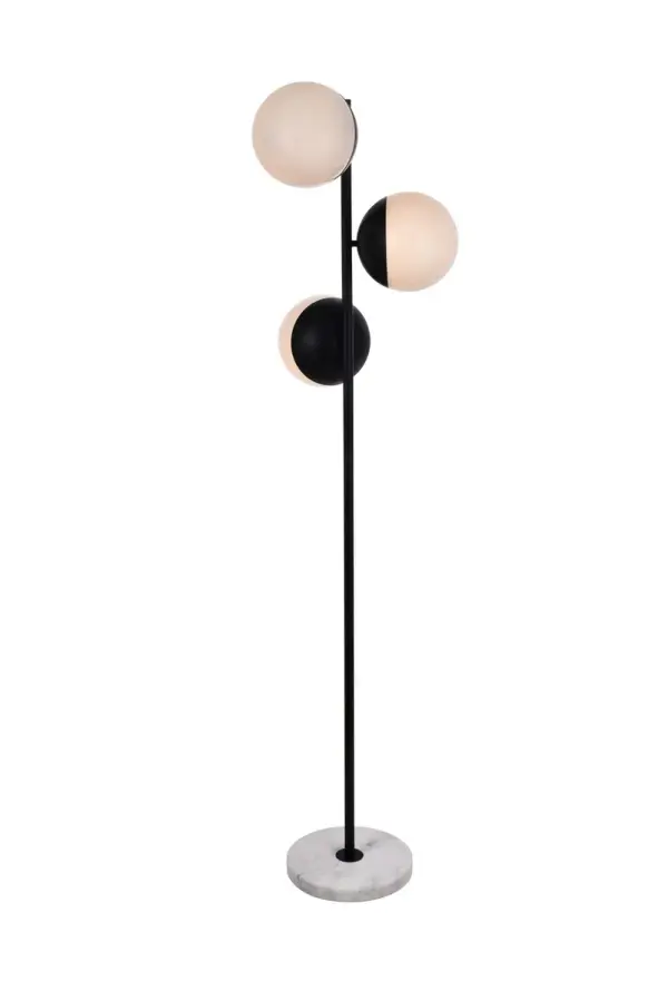 Eclipse Three Light Floor Lamp in Black with Frosted White Glass