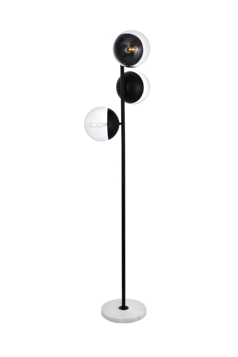 Eclipse Three Light Floor Lamp in Black and Clear