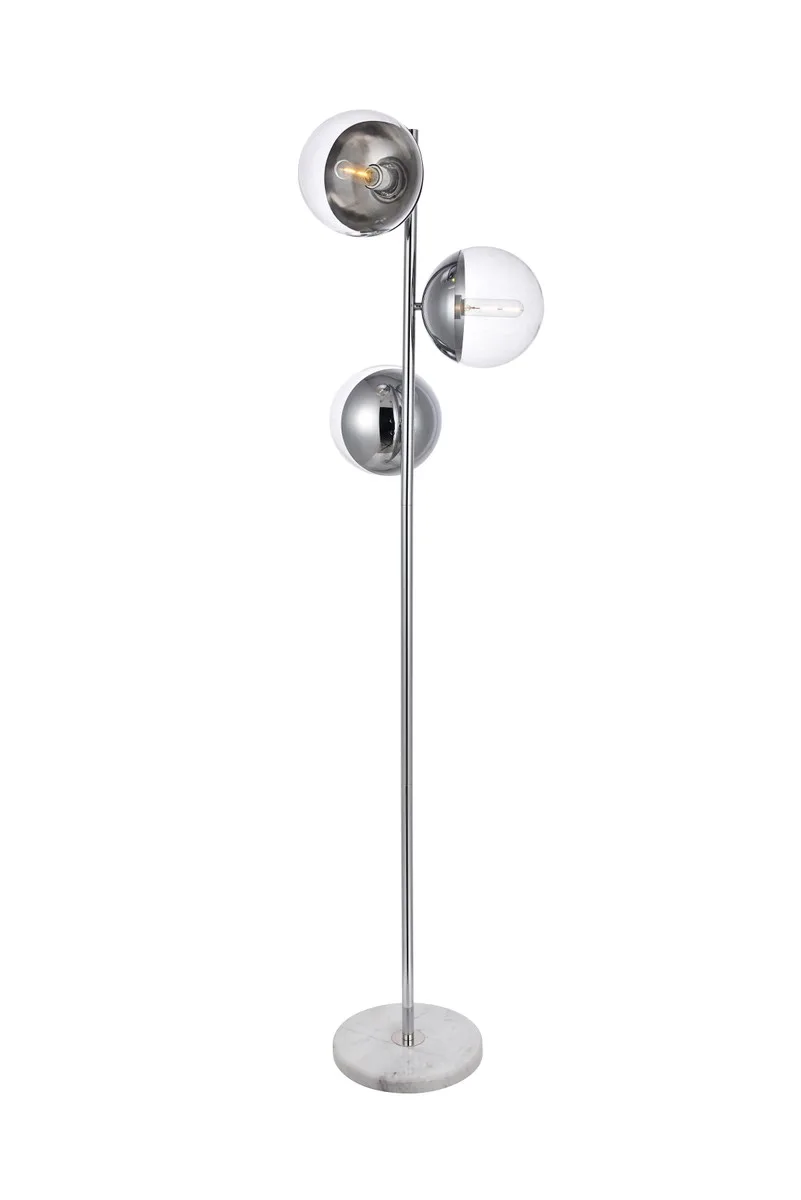 Eclipse Three Light Floor Lamp in Chrome and Clear