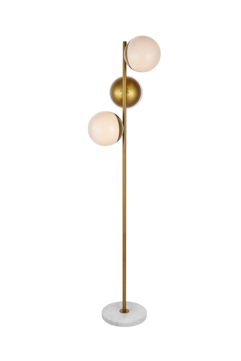 Eclipse Three Light Floor Lamp in Brass and frosted white