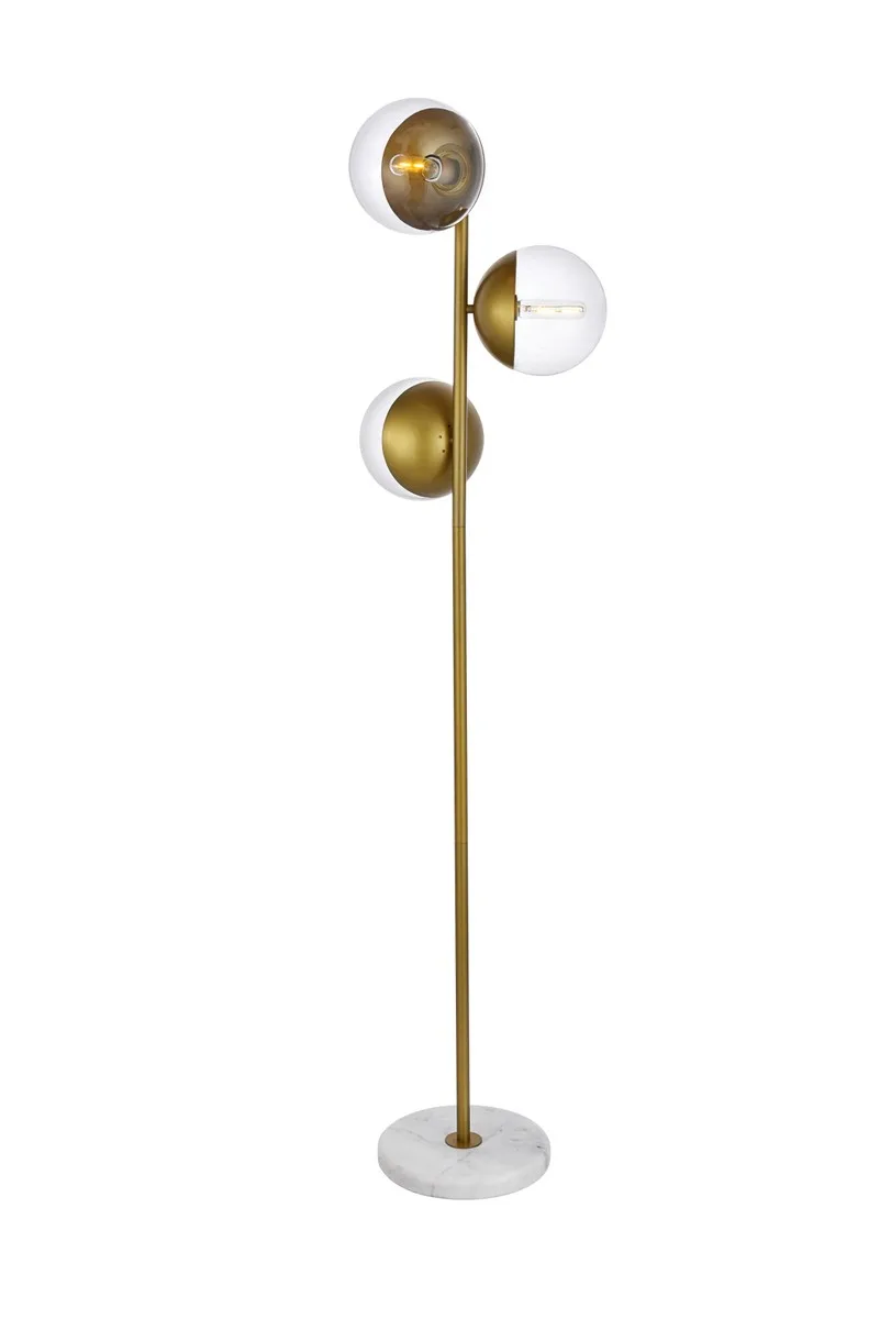 Eclipse Three Light Floor Lamp in Brass and Clear