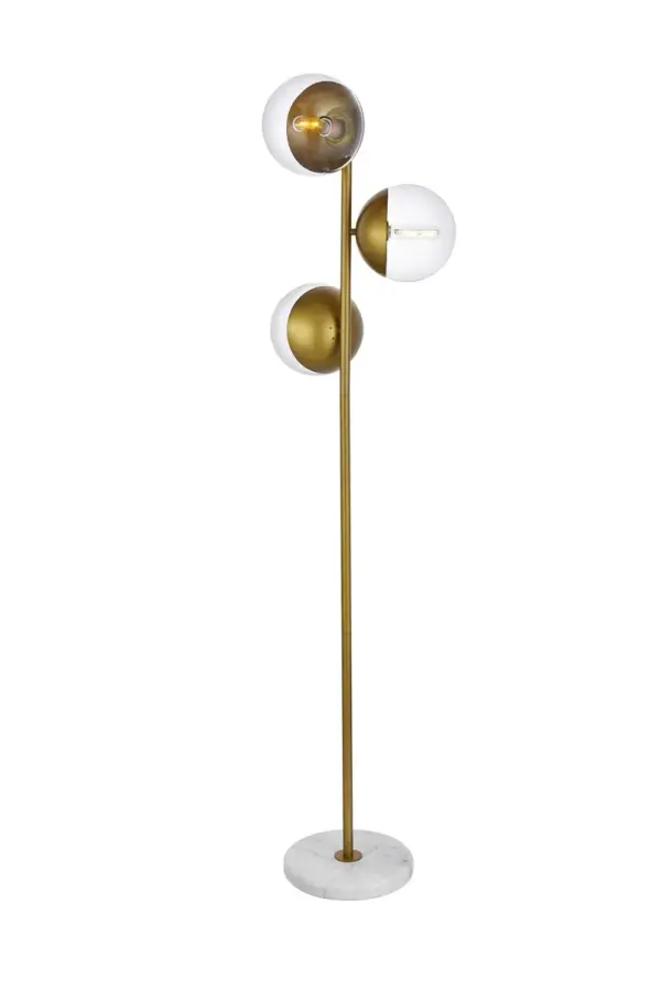 Eclipse Three Light Floor Lamp in Brass and Clear