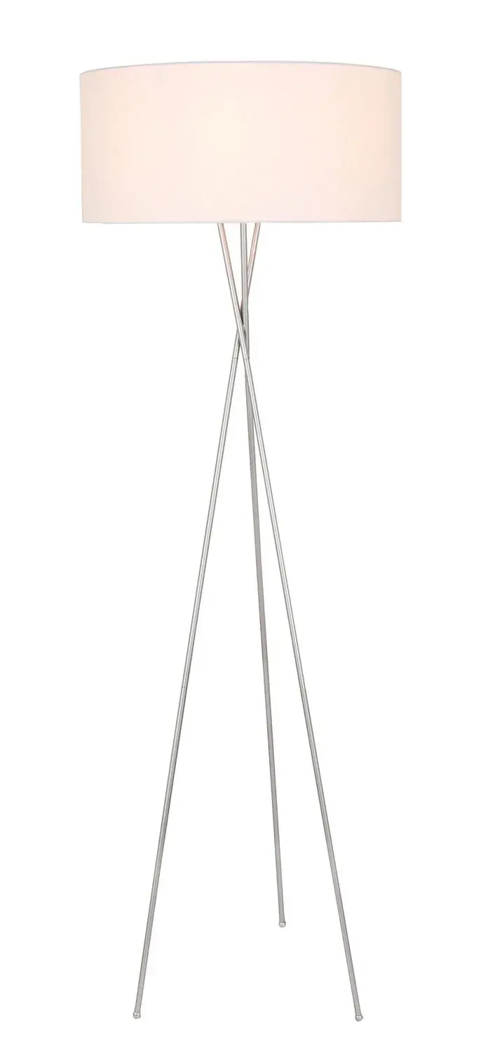 Cason One Light Floor Lamp in Silver and White Shade