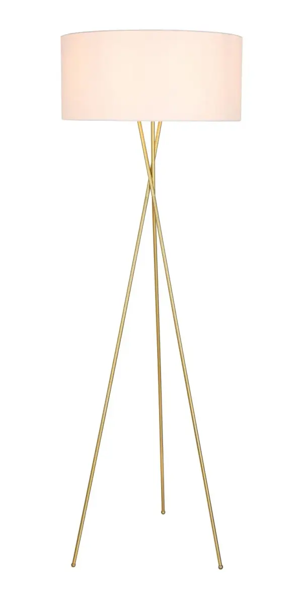 Cason One Light Floor Lamp in Brass with White Shade