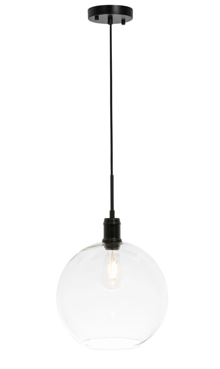 Emett One Light Pendant in Black and Clear glass