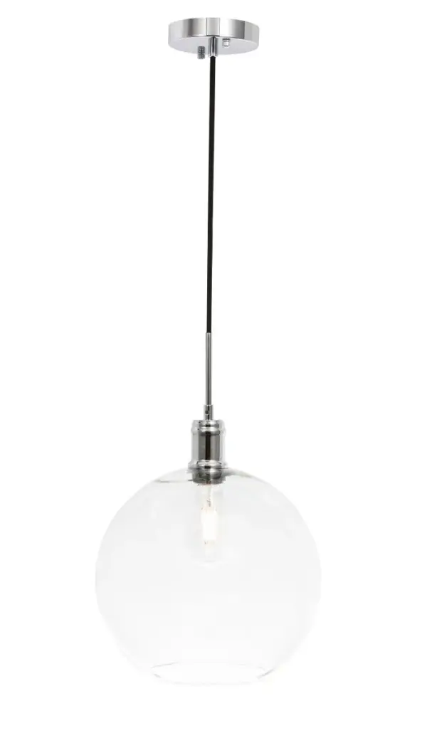 Clean lines and modern whimsy--that's the Emett Collection of pendant lamps. Its Single light makes it perfect for any small apartment or room space, but its also a perfect addition to any larger rooms that requires illumination, such as a dining room or living room. Available in a black, chrome, or brass finish with a round clear glass shade, it won't be too hard to fit this versatile lighting fixture in your home (light bulbs not included). Collection: Emett Rooms: living room, dining room, ktichen, bar Finish: Chrome and Clear glass Glass: Clear Width: 12.50" Height: 14.80" Length: 12.50" Weight: 4.00 lb Wire: 59" Black Canopy: 4.8"x1" Number of Bulbs: 1 Maximum Wattage: 40.00 W Bulb Type: E26 Bulb Base: E26 Dimmable Voltage: 110.00 V Material: Metal and Glass Country of Origin: China Safety Listing: ETL Safety Rating: Dry Title 20 Title 24 Manufacturer Warranty: 1 year limited Spec Sheet