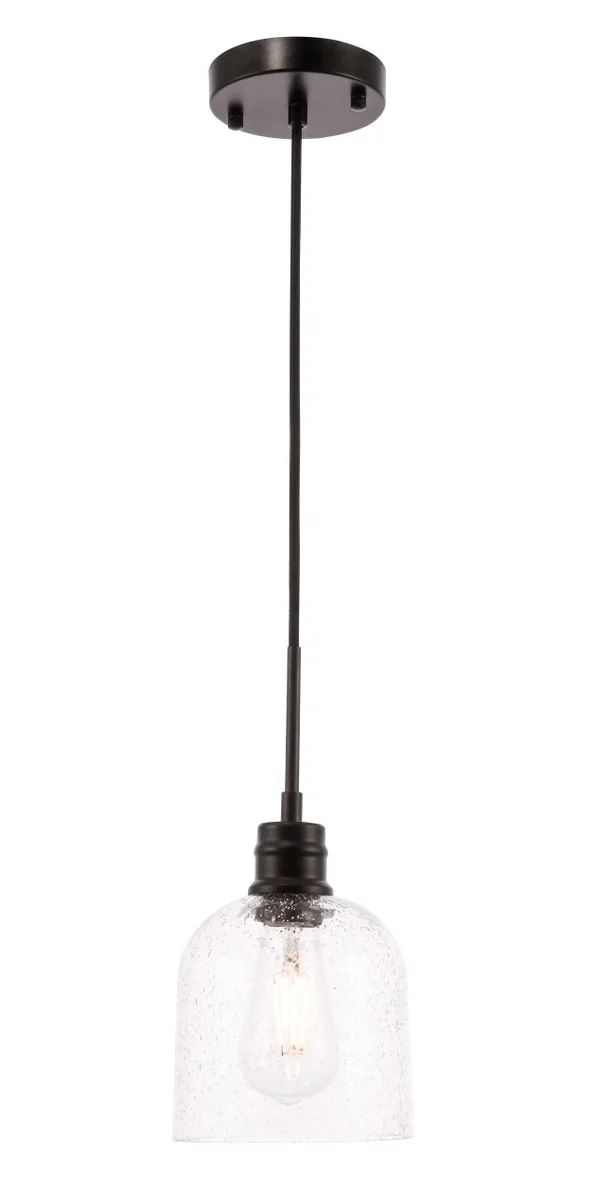 Gabe One Light Pendant in Black and Clear seeded glass