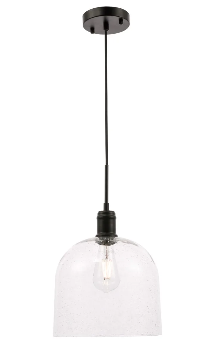 Gabe One Light Pendant in Black and Clear seeded glass