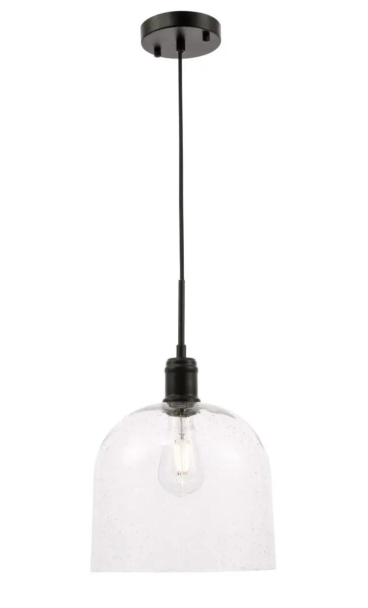 Gabe One Light Pendant in Black with Clear Seeded Glass