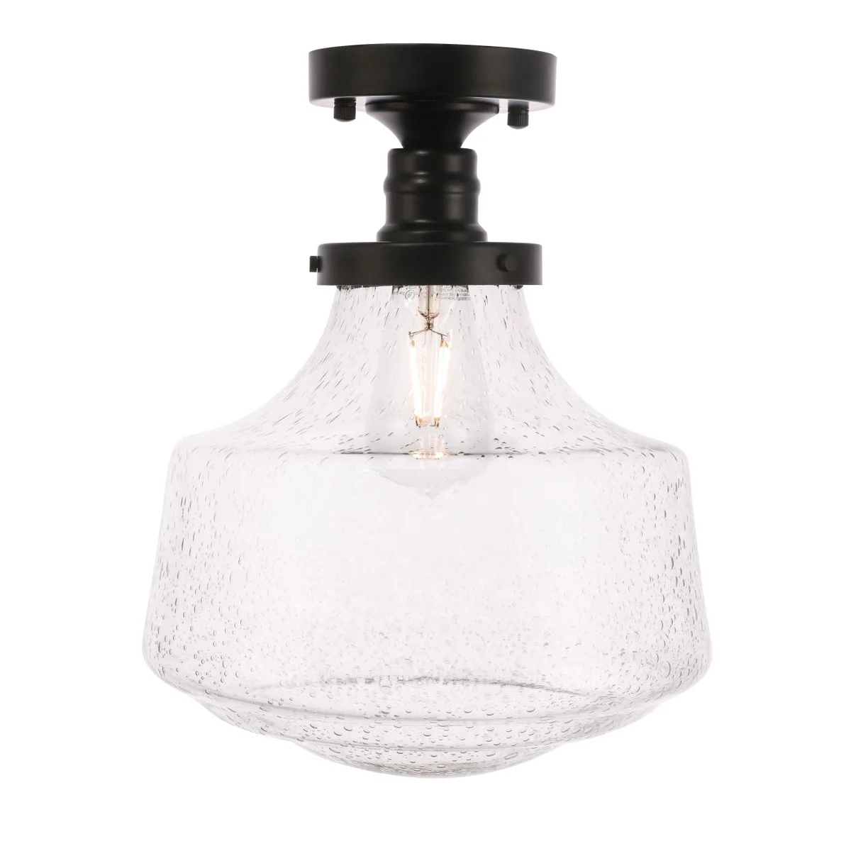Lyle One Light Flush Mount in Black and Clear seeded glass