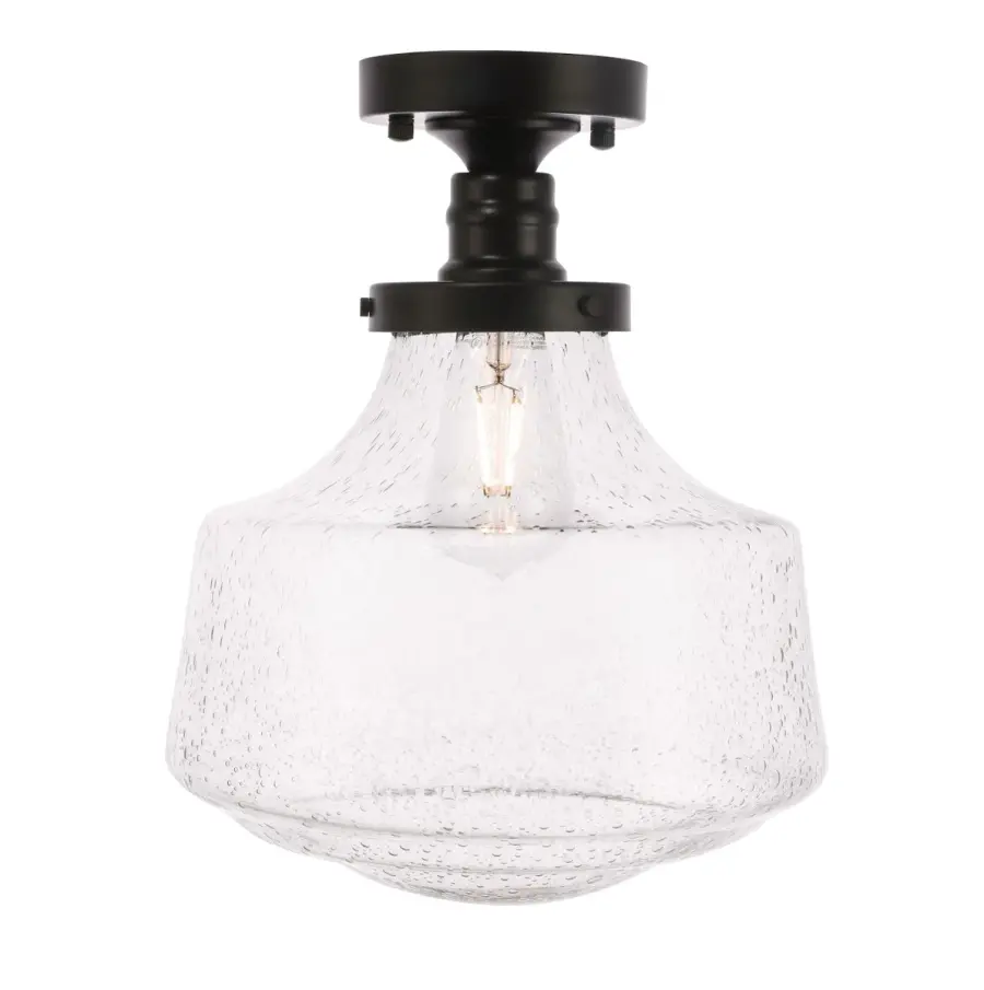 Lyle One Light Flush Mount in Black with Clear Seeded Glass