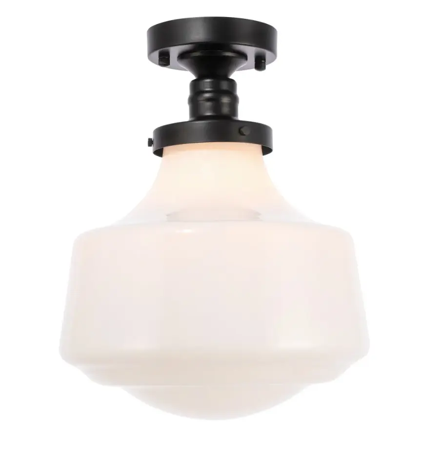 Lyle One Light Flush Mount in Black with Frosted White Glass