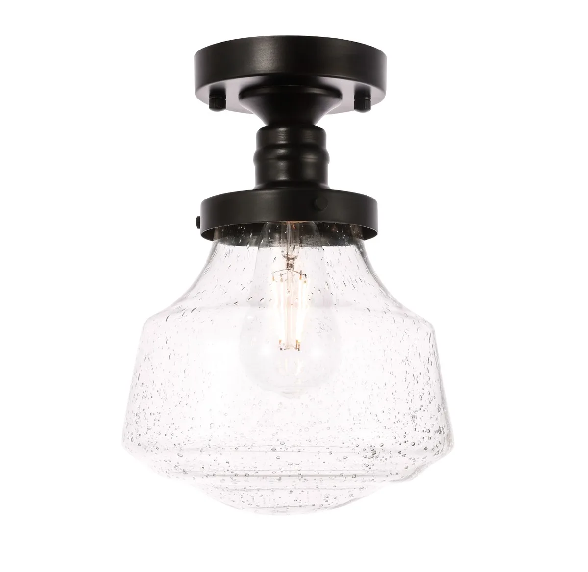 Lyle One Light Flush Mount in Black and Clear seeded glass