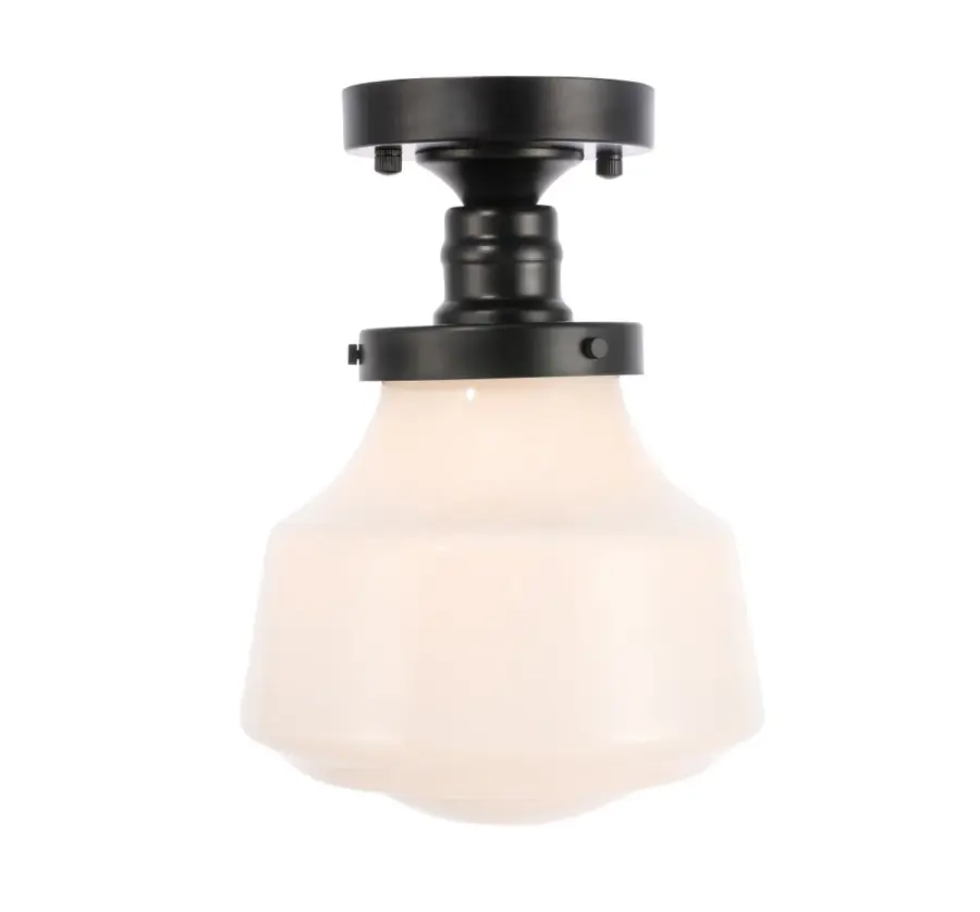 Lyle One Light Flush Mount in Black with Frosted White Glass