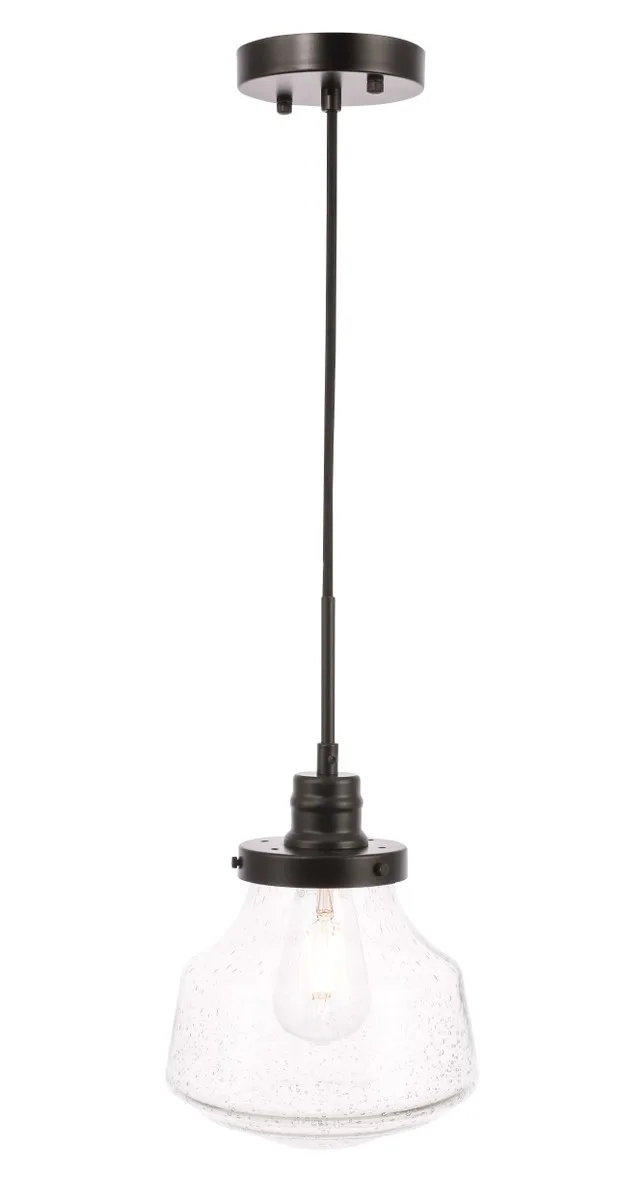 Lyle One Light Pendant in Black and Clear seeded glass