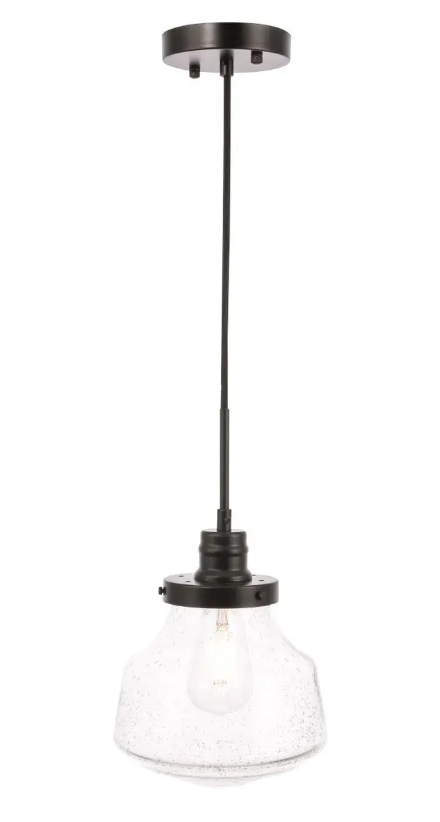 Lyle One Light Pendant in Black with Clear Seeded Glass