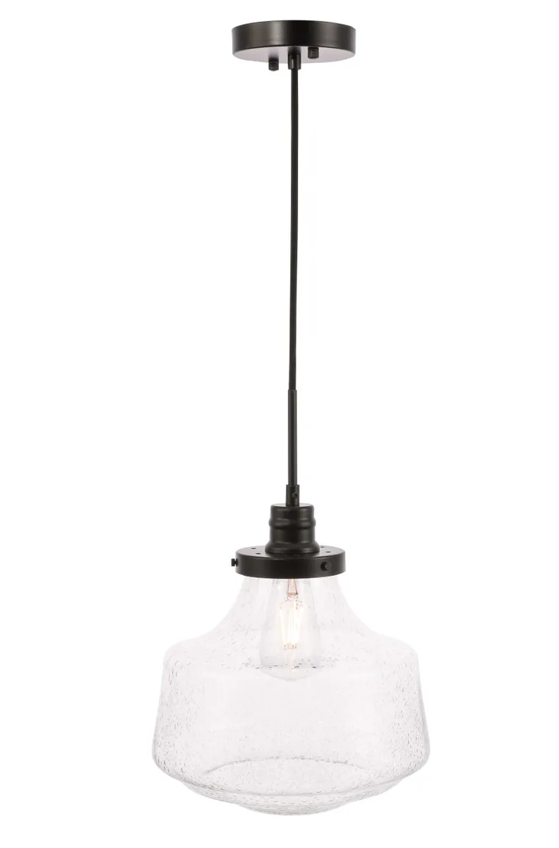 Lyle One Light Pendant in Black and Clear seeded glass