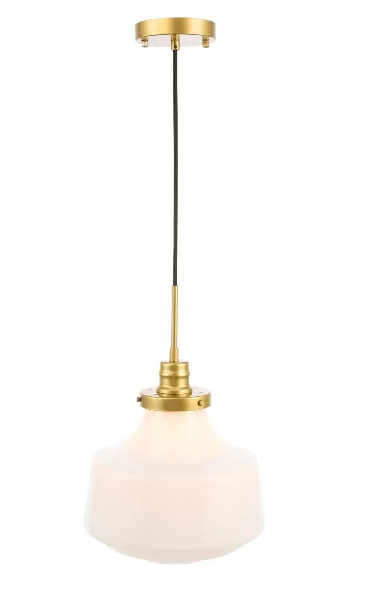 Lyle One Light Pendant in Brass with Frosted White Glass