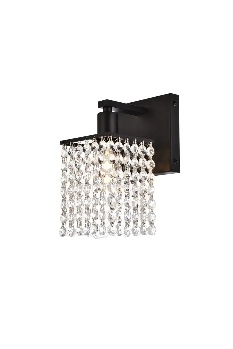 Phineas One Light Bath Sconce in Black and Clear Crystal