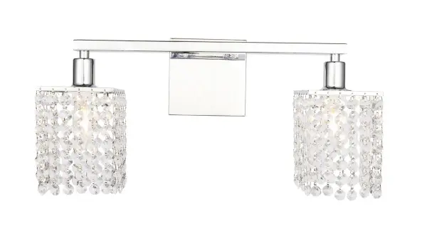 The Phineas Collection of lights always exude elegance and sparkling beauty--and why wouldn't it, with its beautiful curtains of clear crystal strands that shimmer with each passing second as light passes through? Available in a stunning brass or chrome finish, not only will your home be illuminated, your guests will be charmed and in awe of the dancing crystal lights, and you will be pleased with how this wall lamp can elevate any room into a luxurious and glamourous world (light bulbs not included). Collection: Phineas Rooms: Hallway, Living room, Bedroom, Bathroom, Entry Way, Finish: Chrome and Clear Crystals Crystal: clear Width: 18.00" Height: 8.40" Length: 18.00" Weight: 3.00 lb Wire: 6" Black and White Canopy: 4.8``x4.8``x0.8`` Number of Bulbs: 2 Maximum Wattage: 40.00 W Bulb Type: B10 Bulb Base: E12 Dimmable Voltage: 120.00 V Material: Iron and Crystal Country of Origin: China Safety Listing: ETL Safety Rating: Damp Title 20 Title 24 Manufacturer Warranty: 1 year limited Spec Sheet
