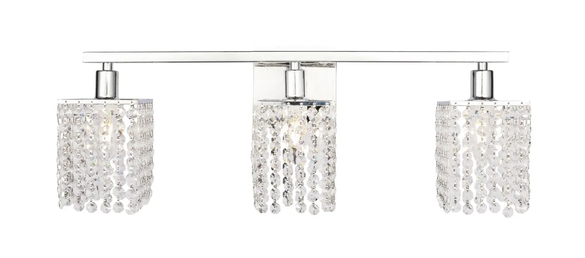 Phineas Three Light Wall Sconce in Chrome and Clear Crystals