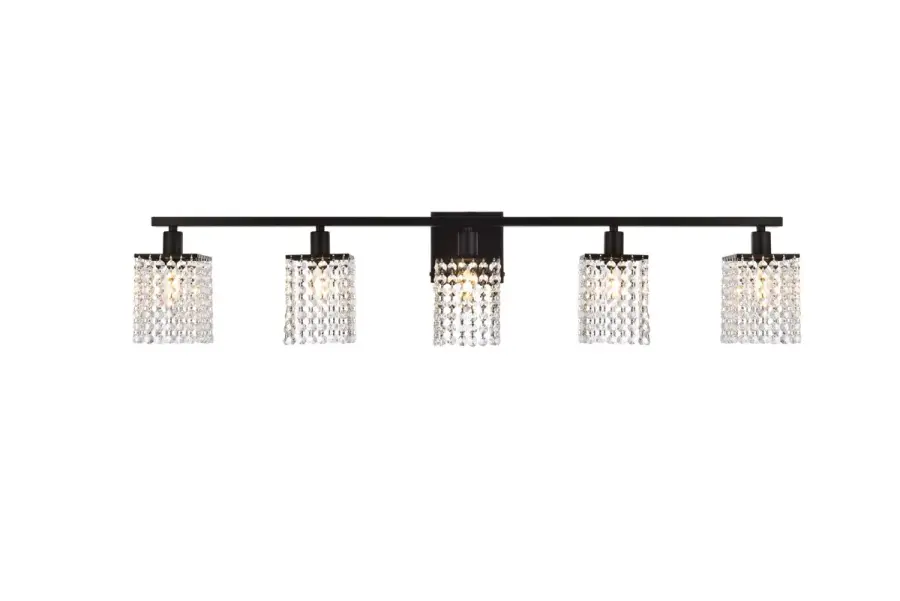 Phineas 5-Light Bath Vanity in Black with Clear Crystal