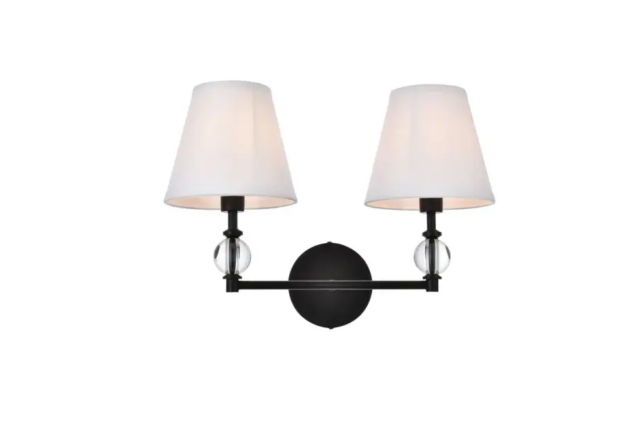 Bethany Two Light Bath Vanity in Black with White Fabric Shade