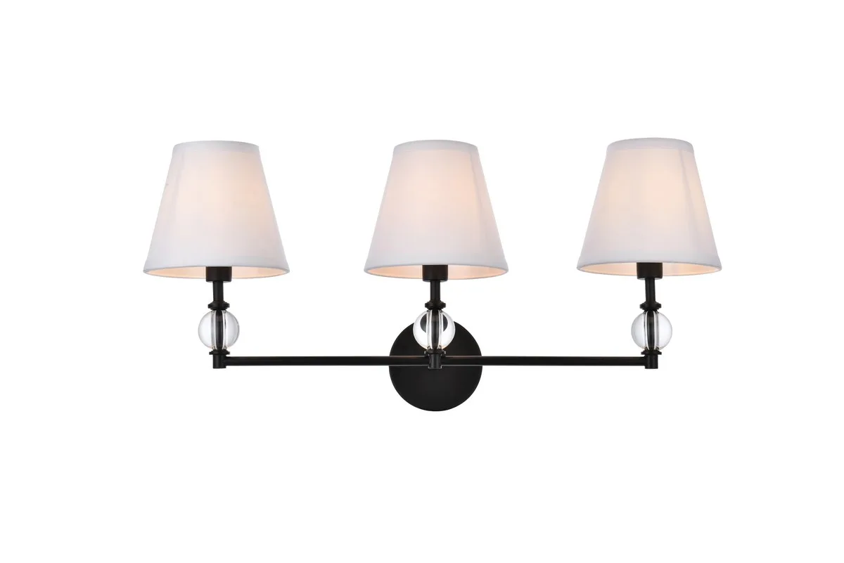 Bethany Three Light Bath in Black and White Fabric Shade