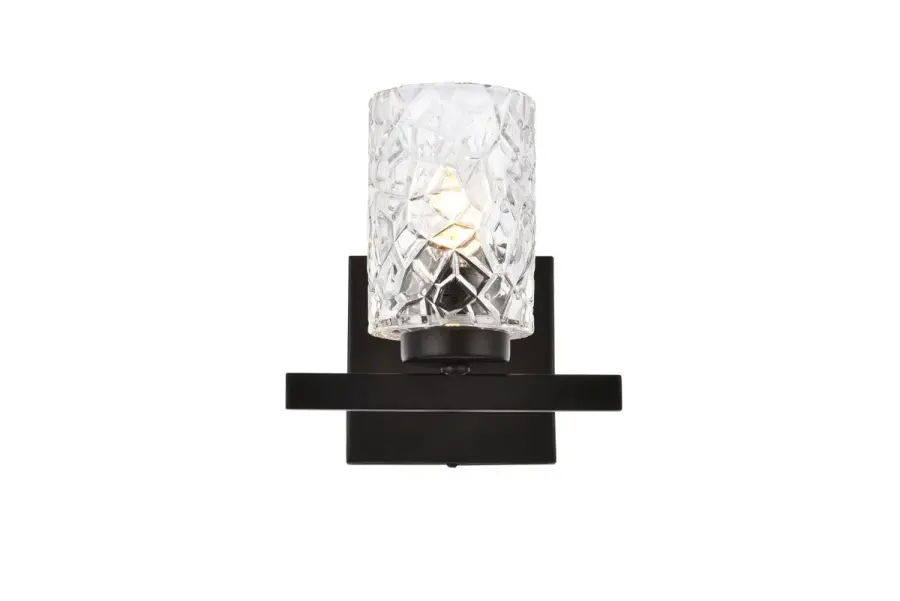 Cassie One Light Bath Sconce in Black with Clear Glass Shade
