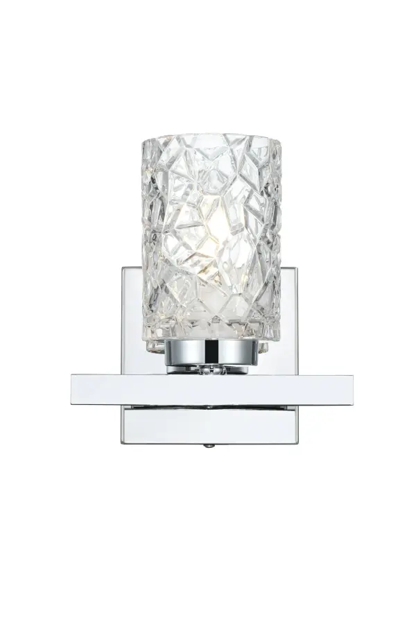 Dimensions
Width: 7"
Height: 8"
Extension: 5"
Wire Length: 8"
Specifications
Assembly Required: Yes
Bulb Included: No
Crystal/Glass Color: Clear
Dimmable: Yes
Dry/Wet/Damp: Damp
ETL: yes
Finish (Color): Chrome and Clear
Fixture Material: Iron and Glass
Hardware Finish: Chrome
Harware Material: Iron
Max/Nominal Watt: 40W
Number of Lights: 1
Product Type: Vanity Lights
Product Warranty: 1 year limited
Socket Type: E12
UL & ULC Standard: No
Voltage: 110V
Wattage/Bulb: 40W
Weight: 2
Wire Included: Yes
Shipment type: Small Parcel