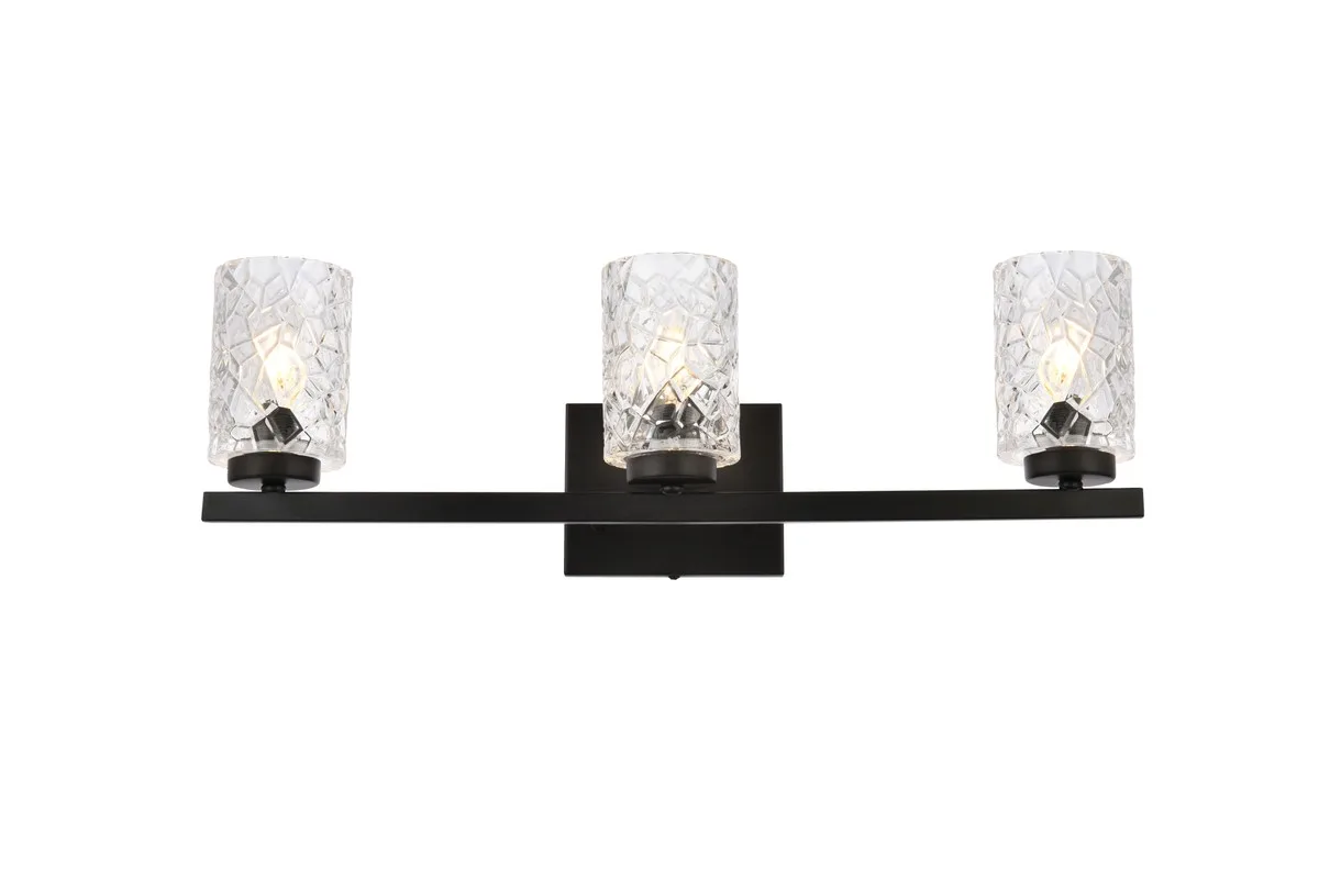 Cassie Three Light Bath in Black and Clear Shade