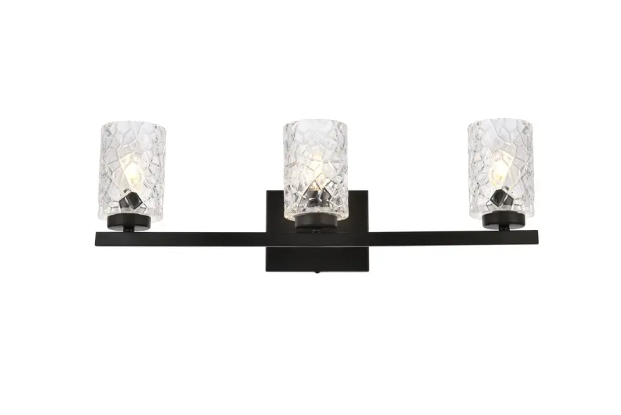 Cassie Three Light Bath Vanity in Black with Clear Glass