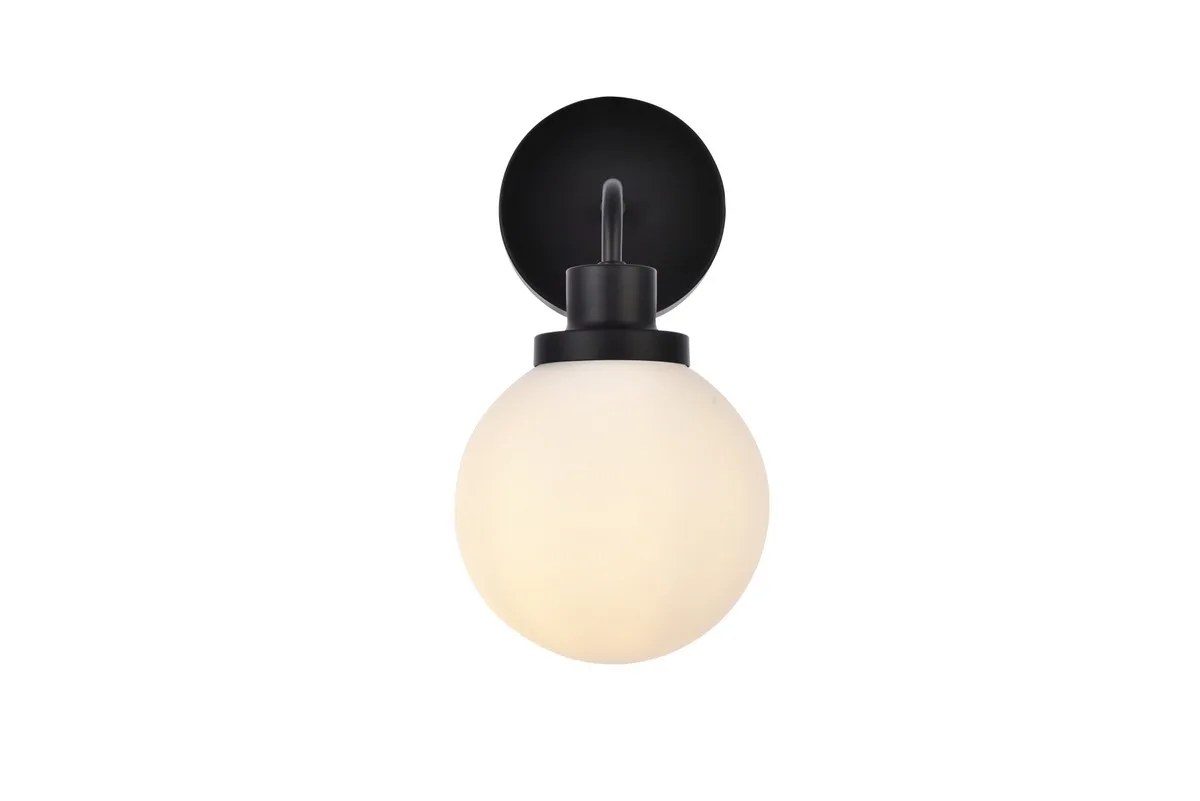 Hanson One Light Bath Sconce in Black with Frosted Shade