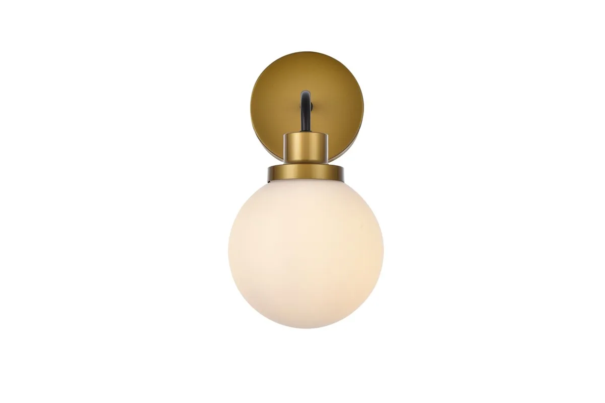 Hanson One Light Bath in Black and Brass and Frosted Shade
