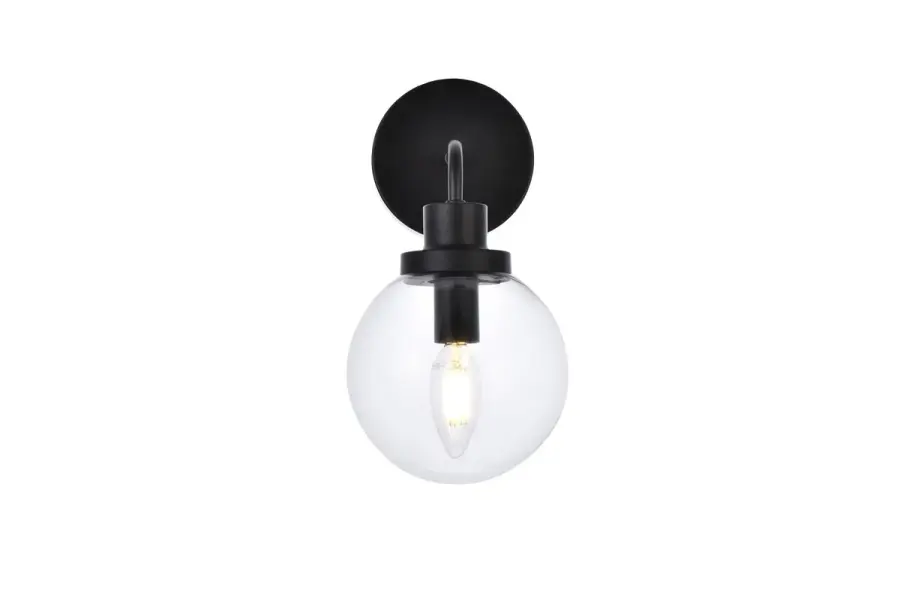 Hanson One Light Bath Sconce in Black with Clear Glass Shade
