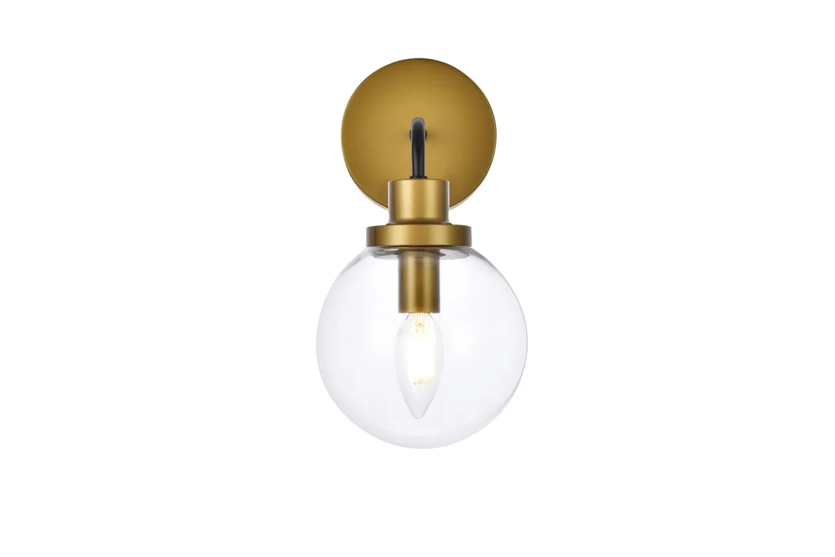 Hanson One Light Bath in Black and Brass and Clear Shade