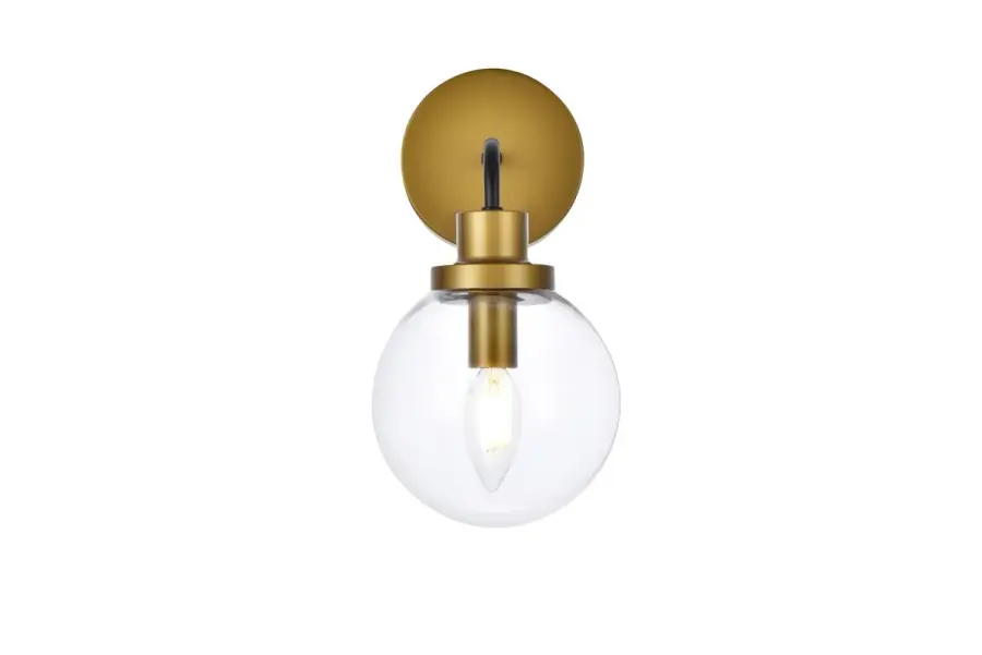Hanson One Light Bath Sconce in Black and Brass with Clear Glass