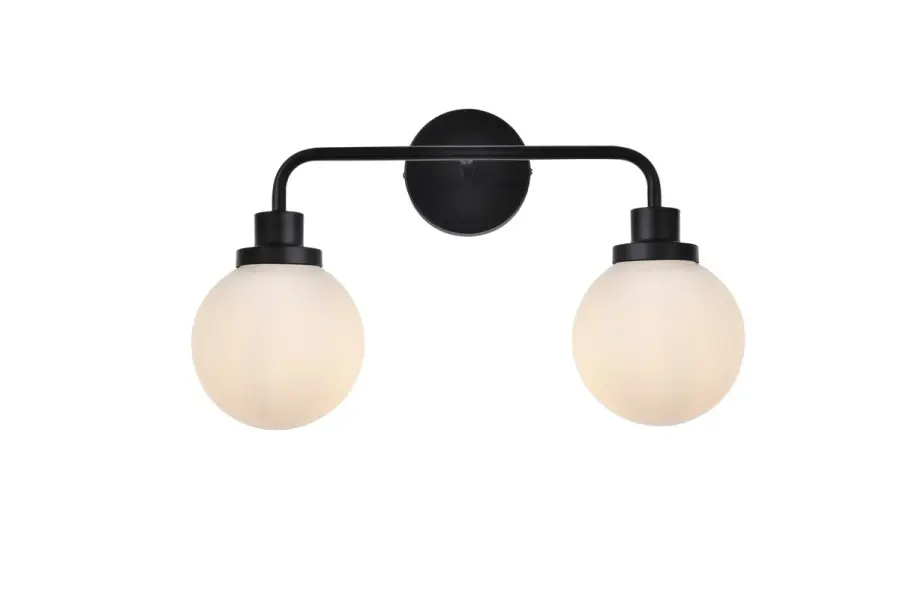 Hanson Two Light Bath Vanity in Black with Frosted Shade