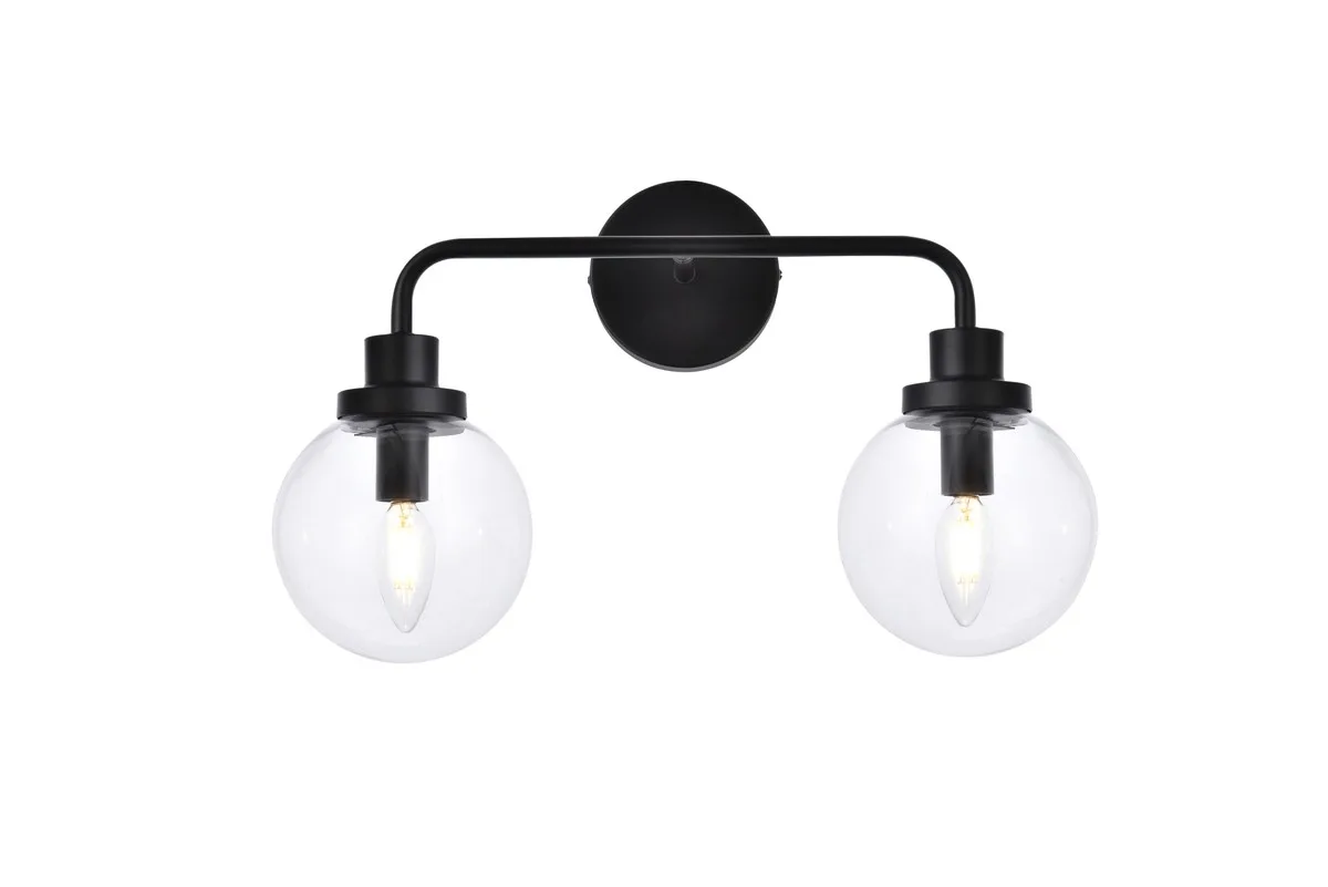 Hanson Two Light Bath Vanity in Black with Clear Glass