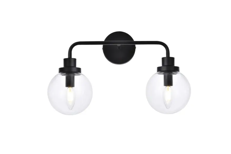 Hanson Two Light Bath Vanity in Black with Clear Glass
