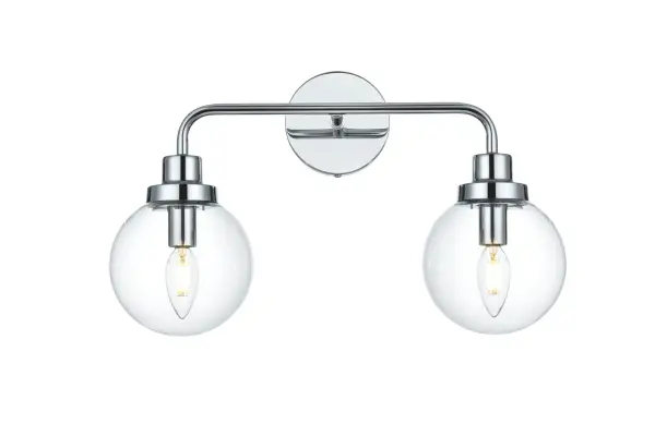 Dimensions
Width: 19"
Height: 12"
Extension: 8"
Wire Length: 8"
Specifications
Assembly Required: Yes
Bulb Included: No
Crystal/Glass Color: Clear
Dimmable: Yes
Dry/Wet/Damp: Damp
ETL: yes
Finish (Color): Chrome and Clear
Fixture Material: Iron and Aluminum and Glass
Hardware Finish: Chrome
Harware Material: Iron
Max/Nominal Watt: 80W
Number of Lights: 2
Product Type: Vanity Lights
Product Warranty: 1 year limited
Socket Type: E12
UL & ULC Standard: No
Voltage: 110V
Wattage/Bulb: 40W
Weight: 3
Wire Included: Yes
Shipment type: Small Parcel