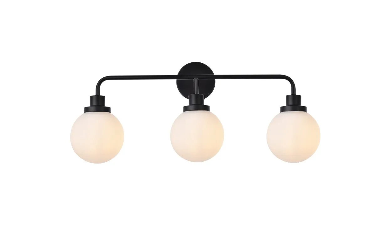 Hanson Three Light Bath in Black and Frosted Shade