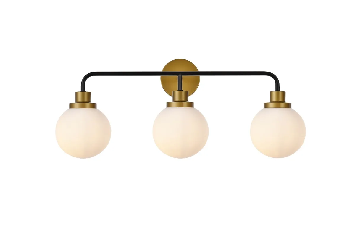 Hanson Three Light Bath in Black and Brass and Frosted Shade