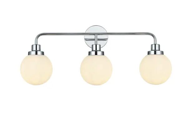 Dimensions
Width: 28"
Height: 12"
Extension: 8"
Wire Length: 8"
Specifications
Assembly Required: Yes
Bulb Included: No
Crystal/Glass Color: Clear
Dimmable: Yes
Dry/Wet/Damp: Damp
ETL: yes
Finish (Color): Chrome and Opal White
Fixture Material: Iron and Aluminum and Glass
Hardware Finish: Chrome
Harware Material: Iron
Max/Nominal Watt: 120W
Number of Lights: 3
Product Type: Vanity Lights
Product Warranty: 1 year limited
Socket Type: E12
UL & ULC Standard: No
Voltage: 110V
Wattage/Bulb: 40W
Weight: 4
Wire Included: Yes
Shipment type: Small Parcel