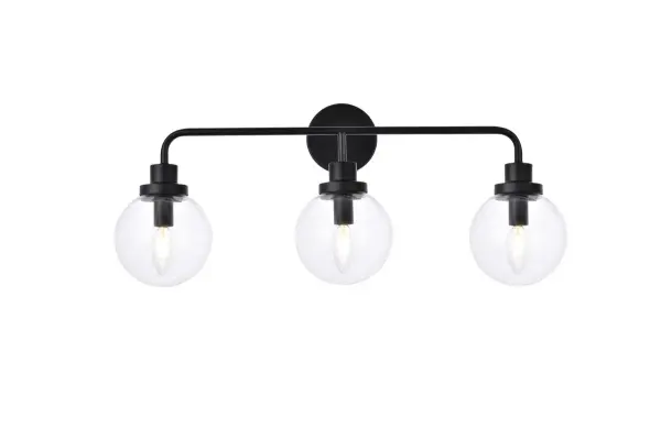 Hanson Three Light Bath Vanity in Black with Clear Glass