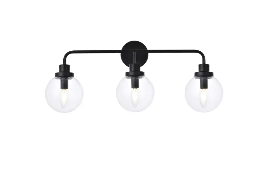 Hanson Three Light Bath Vanity in Black with Clear Glass