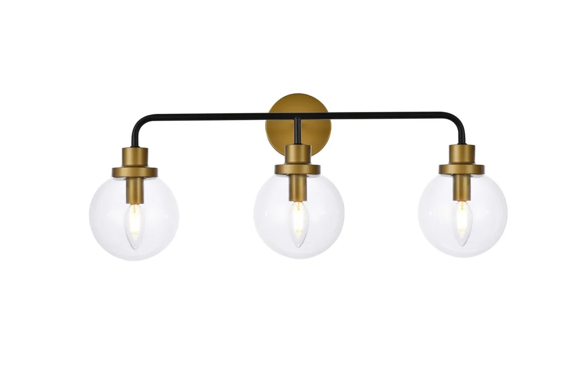 Hanson Three Light Bath in Black and Brass and Clear Shade