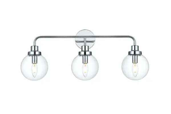 Dimensions
Width: 28"
Height: 12"
Extension: 8"
Wire Length: 8"
Specifications
Assembly Required: Yes
Bulb Included: No
Crystal/Glass Color: Clear
Dimmable: Yes
Dry/Wet/Damp: Damp
ETL: yes
Finish (Color): Chrome and Clear
Fixture Material: Iron and Aluminum and Glass
Hardware Finish: Chrome
Harware Material: Iron
Max/Nominal Watt: 120W
Number of Lights: 3
Product Type: Vanity Lights
Product Warranty: 1 year limited
Socket Type: E12
UL & ULC Standard: No
Voltage: 110V
Wattage/Bulb: 40W
Weight: 4
Wire Included: Yes
Shipment type: Small Parcel