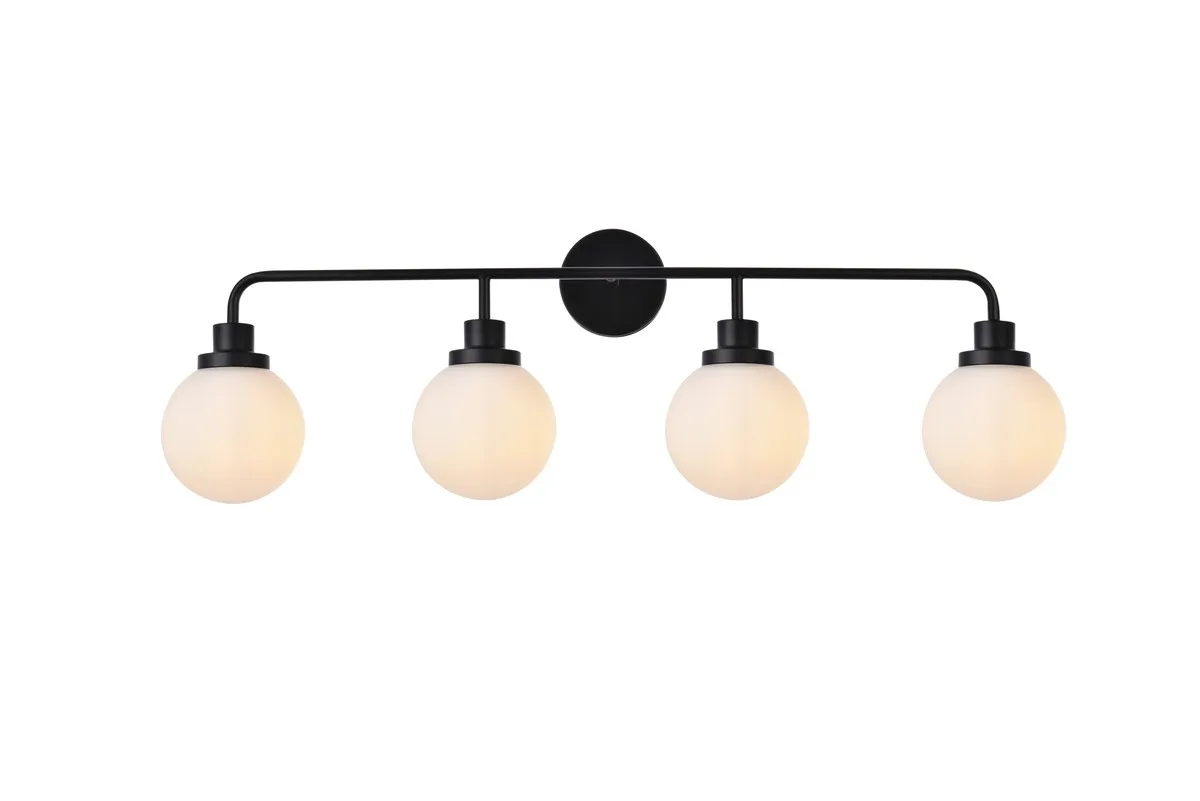 Hanson Four Light Bath in Black and Frosted Shade