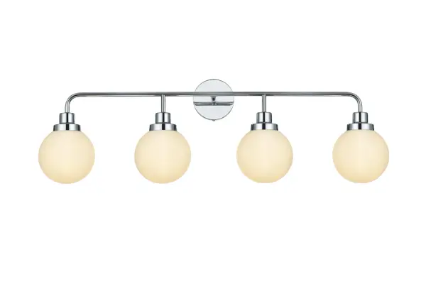 Dimensions
Width: 37"
Height: 12"
Extension: 8"
Wire Length: 8"
Specifications
Assembly Required: Yes
Bulb Included: No
Crystal/Glass Color: Clear
Dimmable: Yes
Dry/Wet/Damp: Damp
ETL: yes
Finish (Color): Chrome and Opal White
Fixture Material: Iron and Aluminum and Glass
Hardware Finish: Chrome
Harware Material: Iron
Max/Nominal Watt: 160W
Number of Lights: 4
Product Type: Vanity Lights
Product Warranty: 1 year limited
Socket Type: E12
UL & ULC Standard: No
Voltage: 110V
Wattage/Bulb: 40W
Weight: 6
Wire Included: Yes
Shipment type: Small Parcel